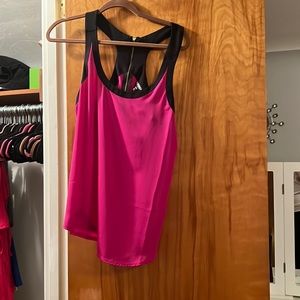 Express pink tank with black detail and gold zipper on back
